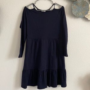 Women Nancy blue shoulder off long sleeve dress size M 100% cotton